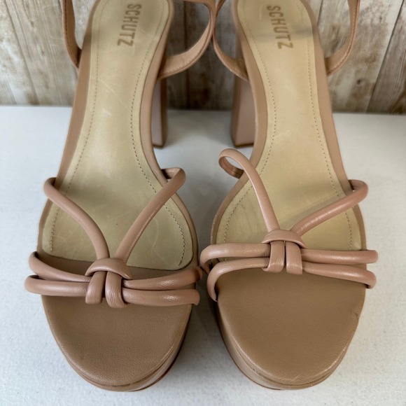 Schutz Kelsie Womens‎ Platform Sandal 10B Nude Knotted Tubular Strap Block Heel - Picture 7 of 11